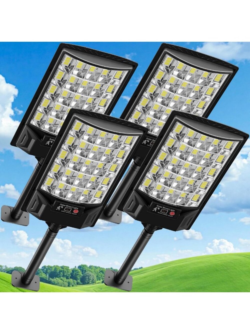 Outdoor Waterproof Solar Street Lights - Dusk to Dawn 4 Pack, Bright Flood